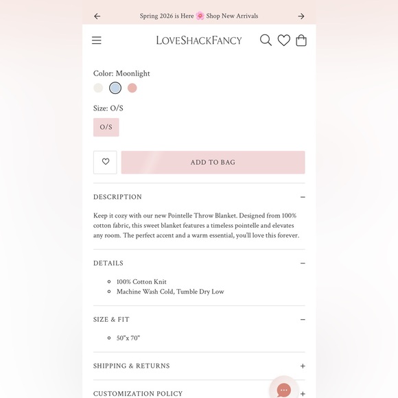 LoveShackFancy Pointelle Throw Blanket (Moonlight Blue) - Picture 5 of 5